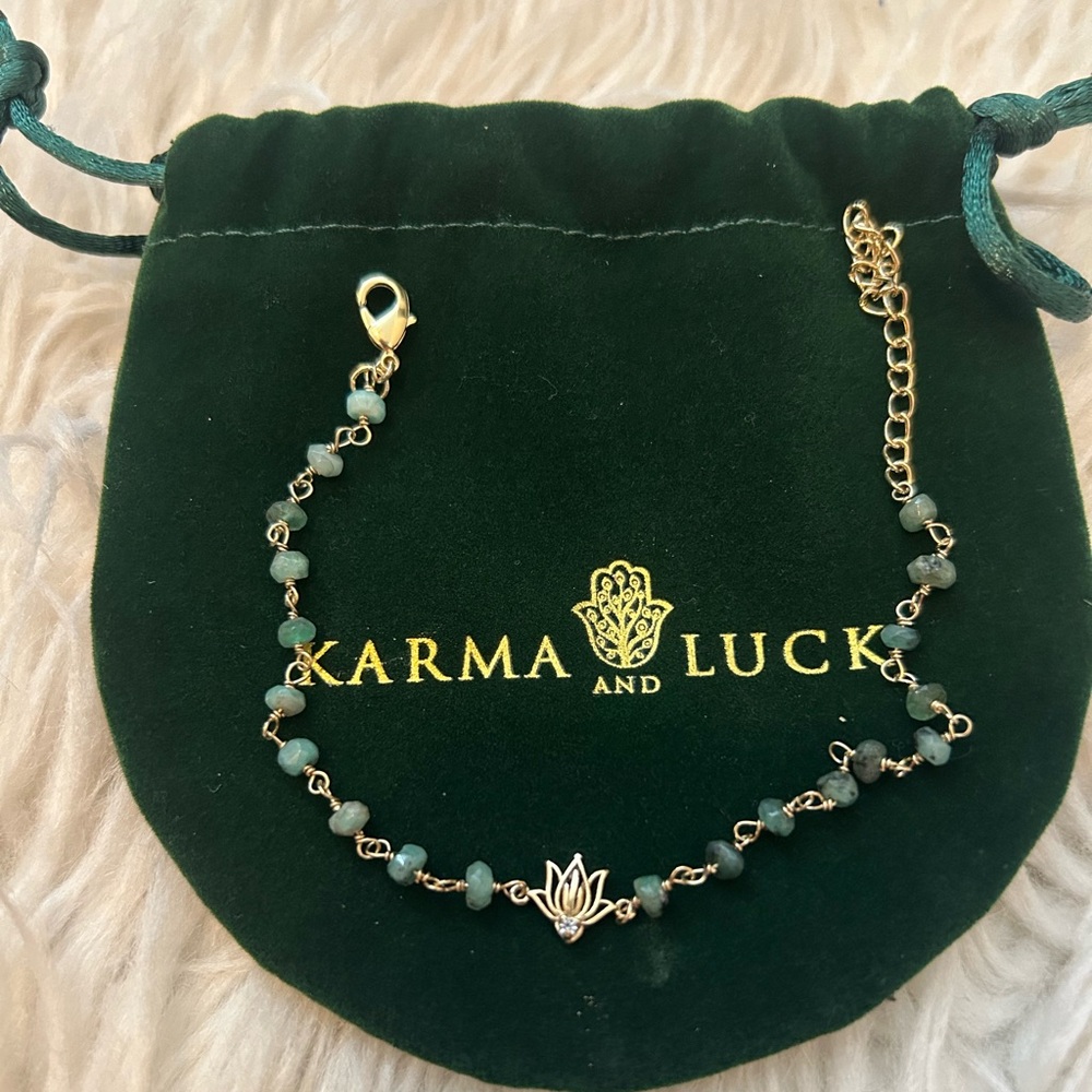 Focused Serenity - Ombre Emerald Lotus Charm Bracelet